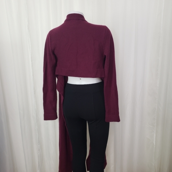 Herve Leger Paris burgundy wine cashmere unique cardigan long front crop back - Picture 6 of 9